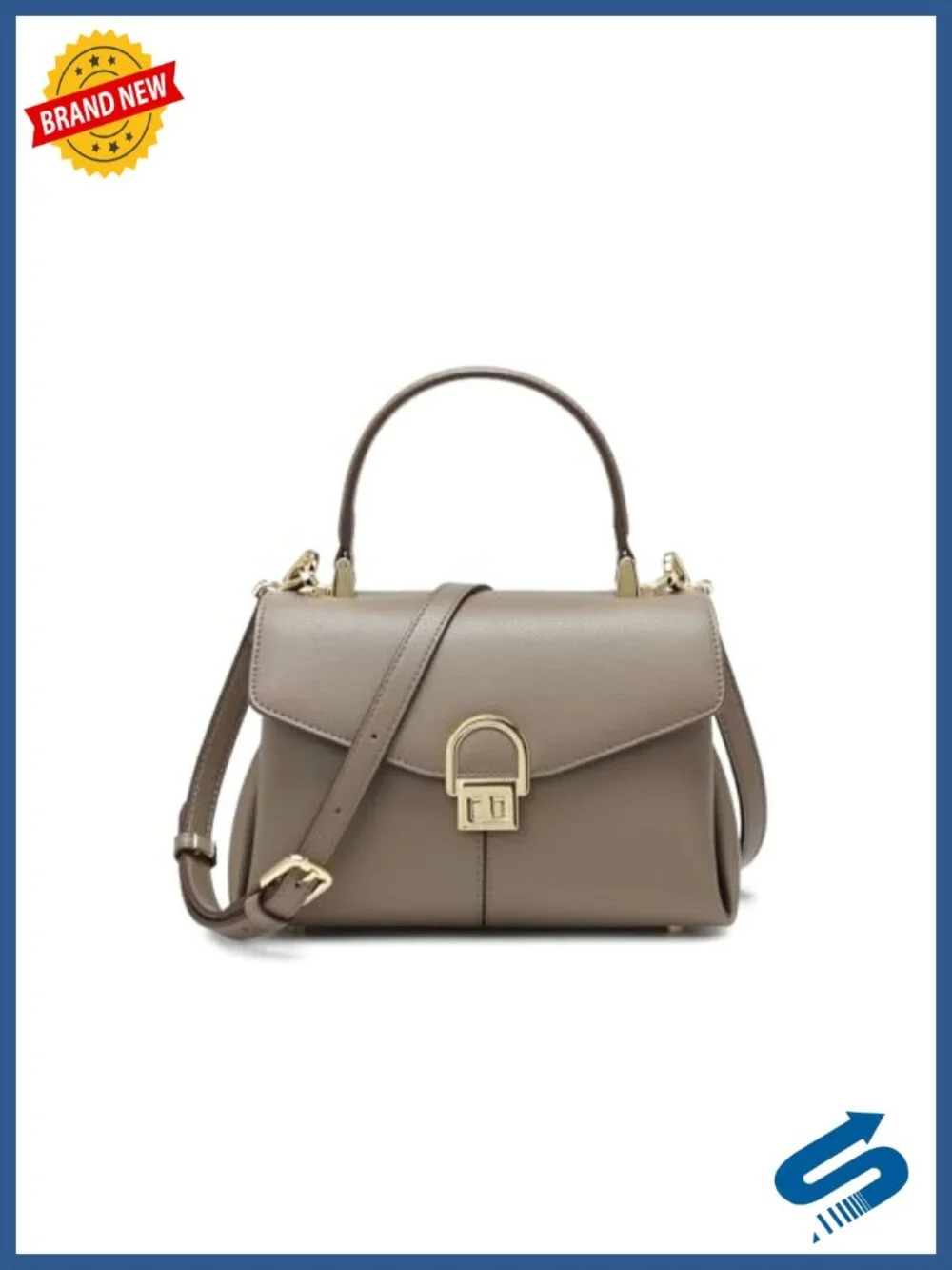 Top Handle Leather Tote Satchel Bag for Women Shoulder Purses with Button Lock